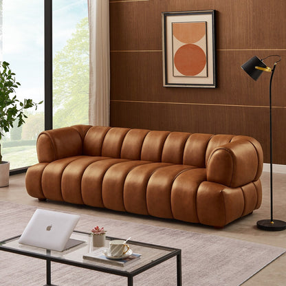 Divano di lusso Rovan Mid-Century Modern in pelle color cognac