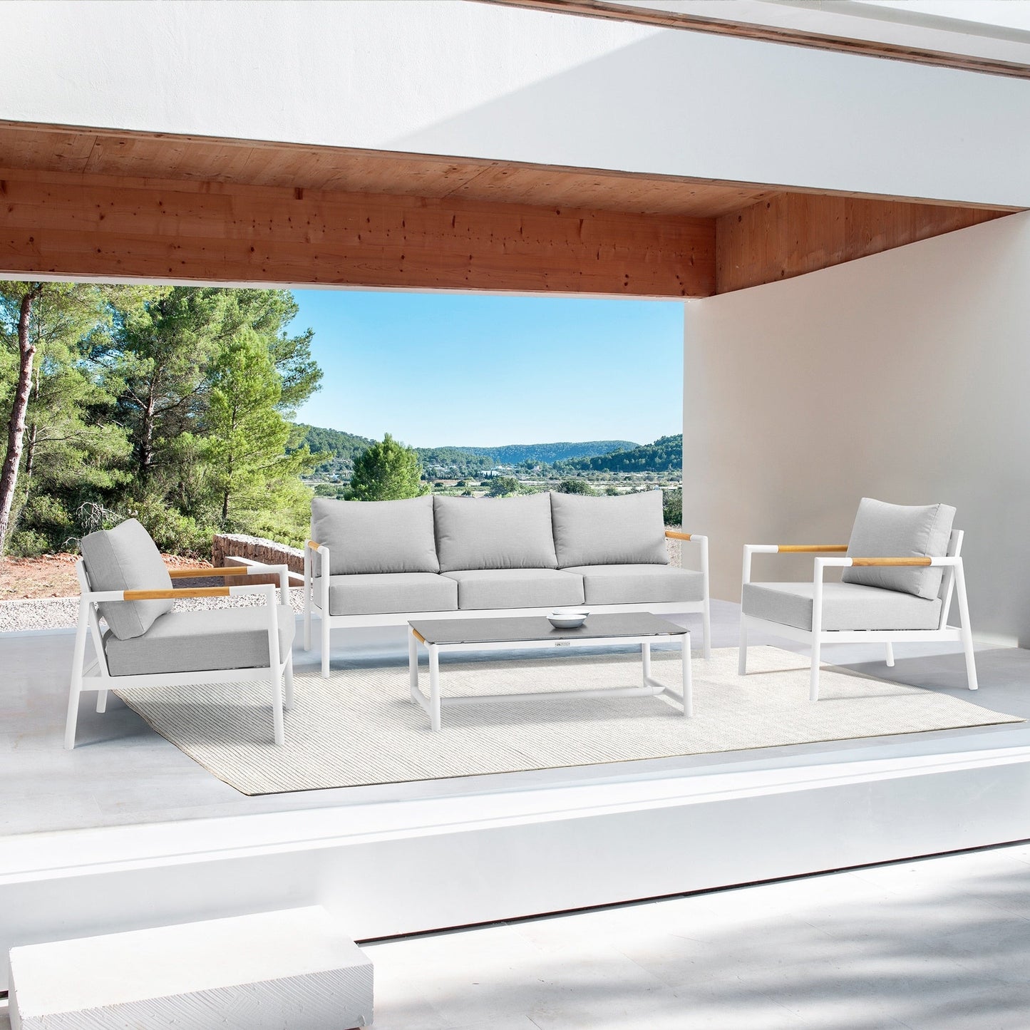 Set da conversazione da esterno Royal Patio All Weather Deep Seating da 4 pezzi con cuscini grigi