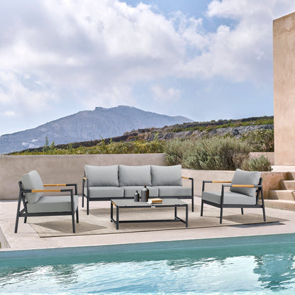 Set da conversazione da esterno Royal Patio All Weather Deep Seating da 4 pezzi con cuscini grigi