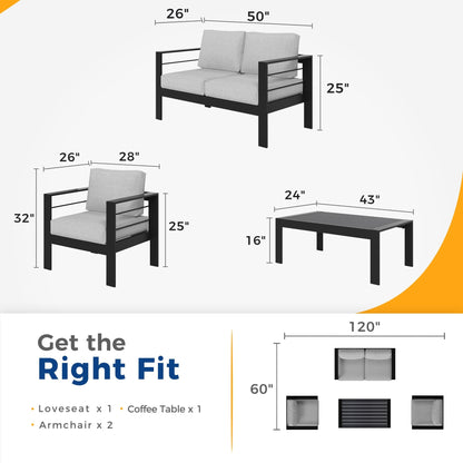 Set di mobili da esterno in alluminio Royalcraft da 4 pezzi