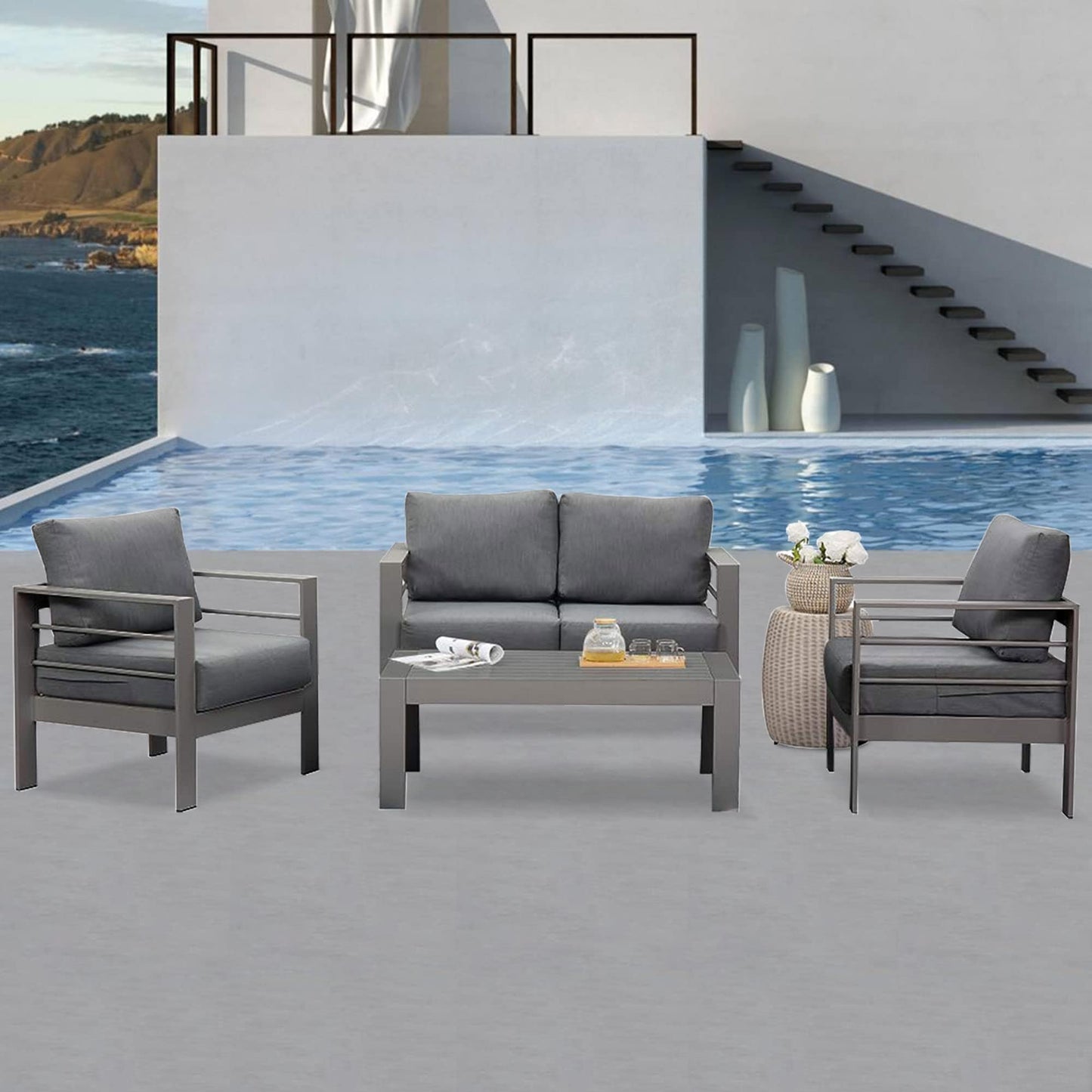 Set di mobili da esterno in alluminio Royalcraft da 4 pezzi