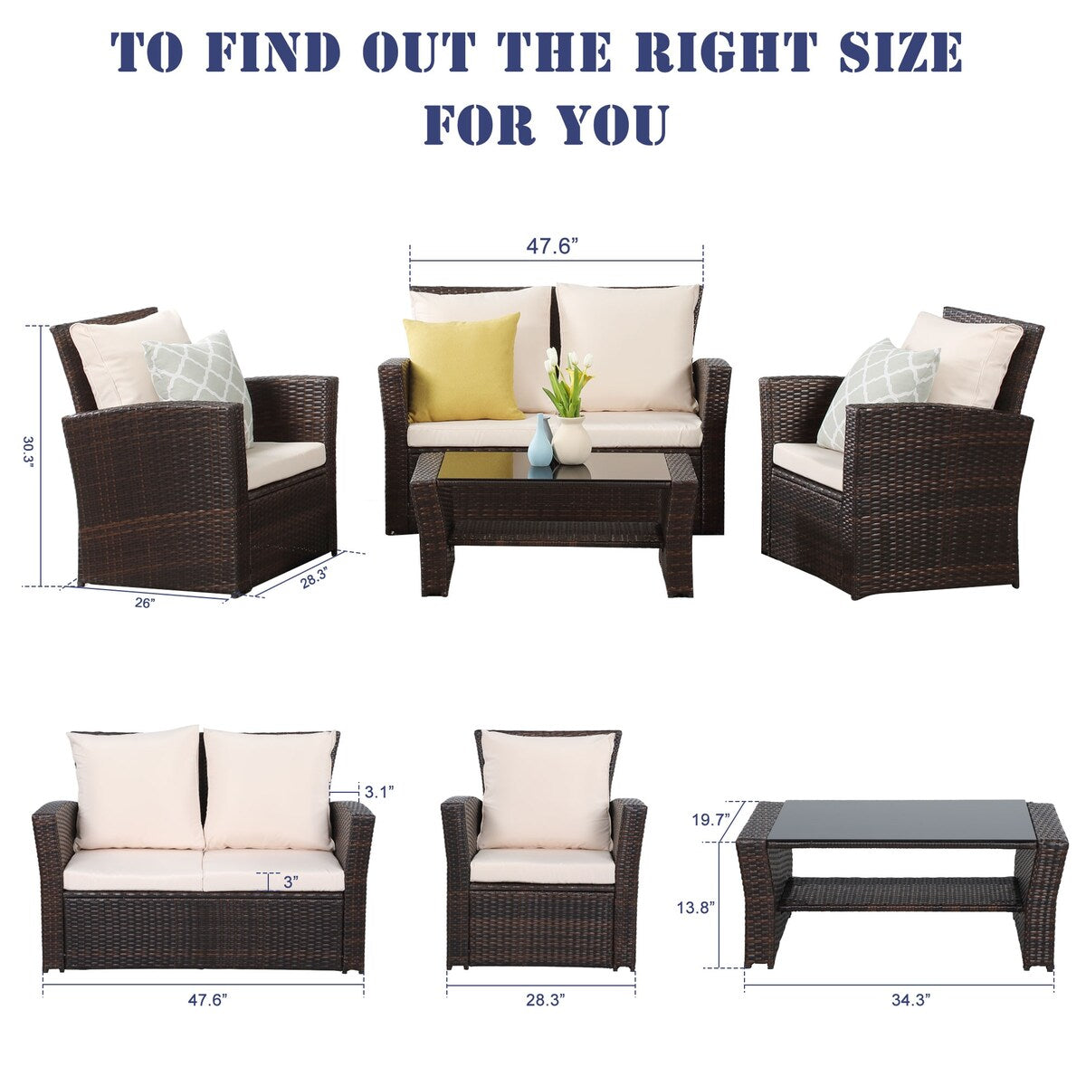 Set di mobili da esterno in rattan sintetico Royalcraft da 4 pezzi