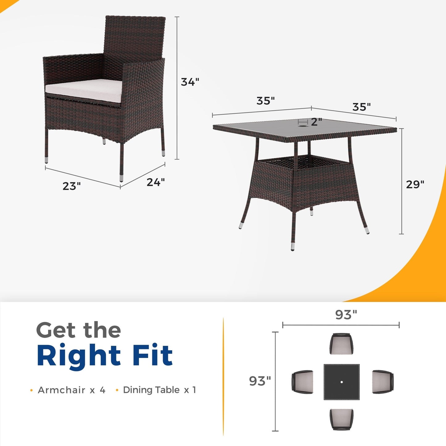 Set da pranzo da giardino Royalcraft da 5 pezzi con tavolo e sedie