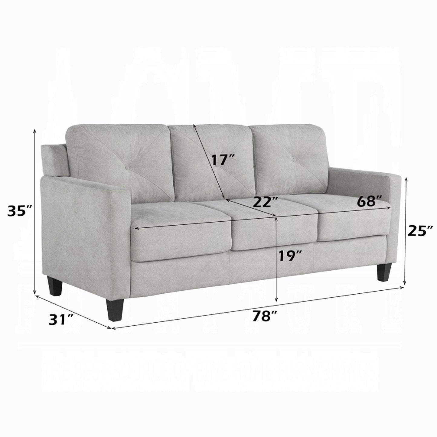 Divano Royi, bracciolo Track, 78 pollici, seduta in tessuto grigio con schienale trapuntato