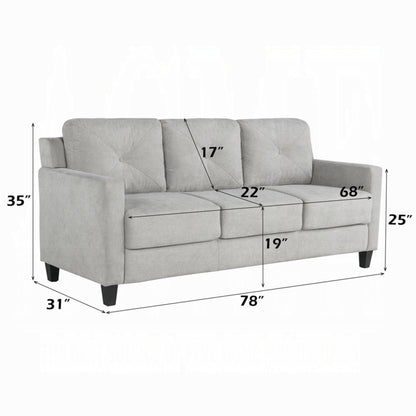 Divano Royi, bracciolo Track, 78 pollici, seduta in tessuto grigio con schienale trapuntato