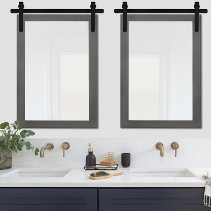 Specchio da toeletta rustico da fattoria, cornice in legno massello con specchio in stile fienile in metallo