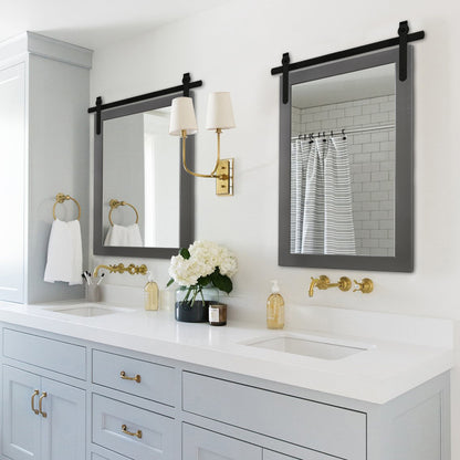 Specchio da toeletta rustico da fattoria, cornice in legno massello con specchio in stile fienile in metallo