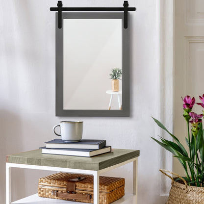 Specchio da toeletta rustico da fattoria, cornice in legno massello con specchio in stile fienile in metallo