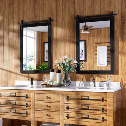 Specchio da toeletta rustico da fattoria, cornice in legno massello con specchio in stile fienile in metallo