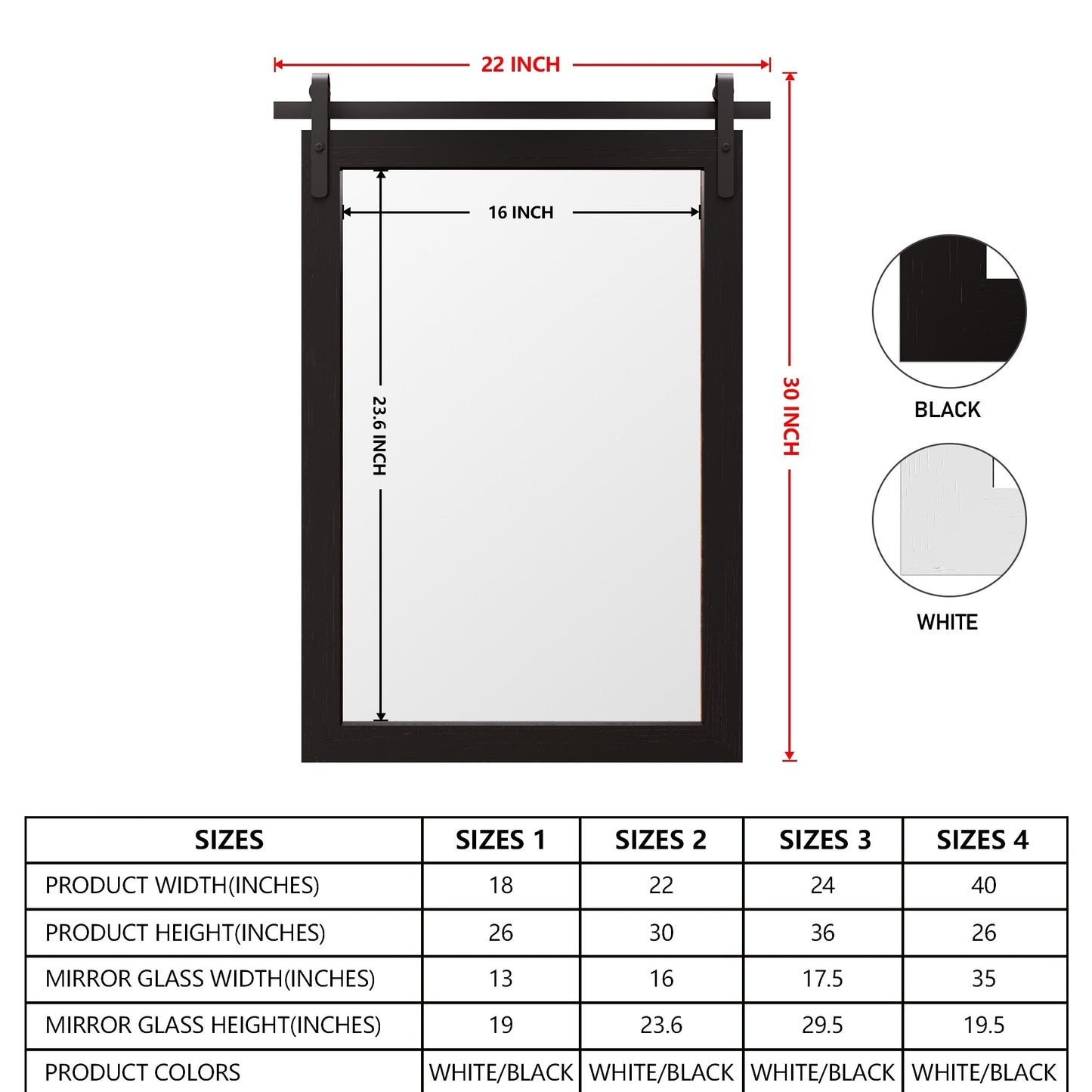 Specchio da toeletta rustico da fattoria, cornice in legno massello con specchio in stile fienile in metallo