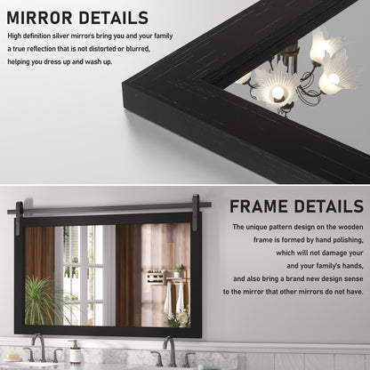 Specchio da toeletta rustico da fattoria, cornice in legno massello con specchio in stile fienile in metallo