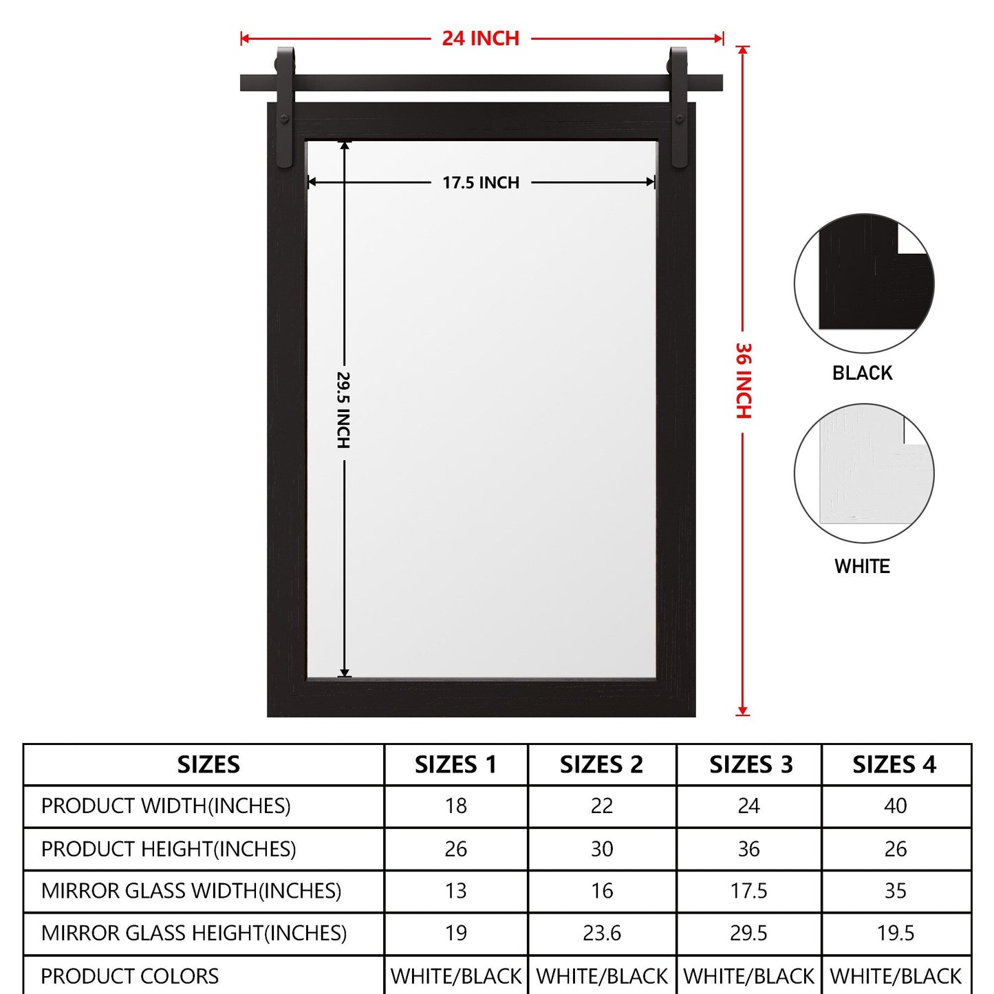 Specchio da toeletta rustico da fattoria, cornice in legno massello con specchio in stile fienile in metallo