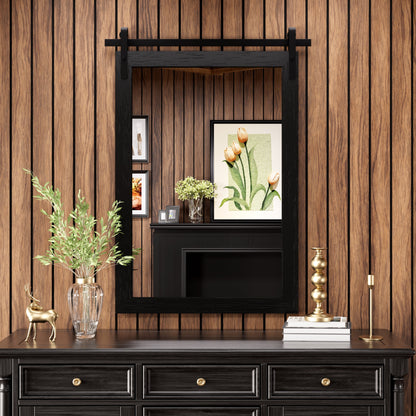 Specchio da toeletta rustico da fattoria, cornice in legno massello con specchio in stile fienile in metallo