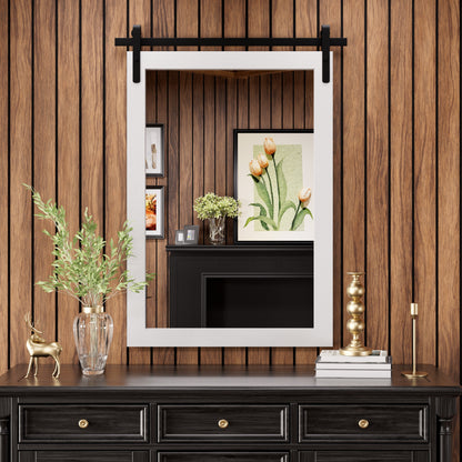 Specchio da toeletta rustico da fattoria, cornice in legno massello con specchio in stile fienile in metallo