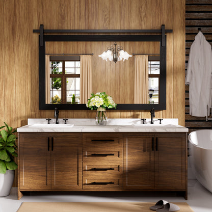 Specchio da toeletta rustico da fattoria, cornice in legno massello con specchio in stile fienile in metallo