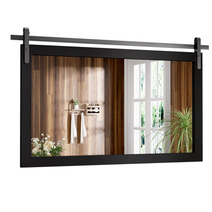 Specchio da toeletta rustico da fattoria, cornice in legno massello con specchio in stile fienile in metallo