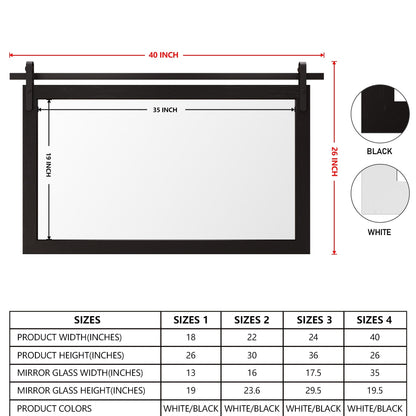 Specchio da toeletta rustico da fattoria, cornice in legno massello con specchio in stile fienile in metallo