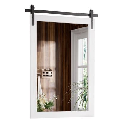 Specchio da toeletta rustico da fattoria, cornice in legno massello con specchio in stile fienile in metallo