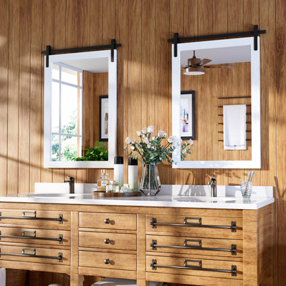 Specchio da toeletta rustico da fattoria, cornice in legno massello con specchio in stile fienile in metallo