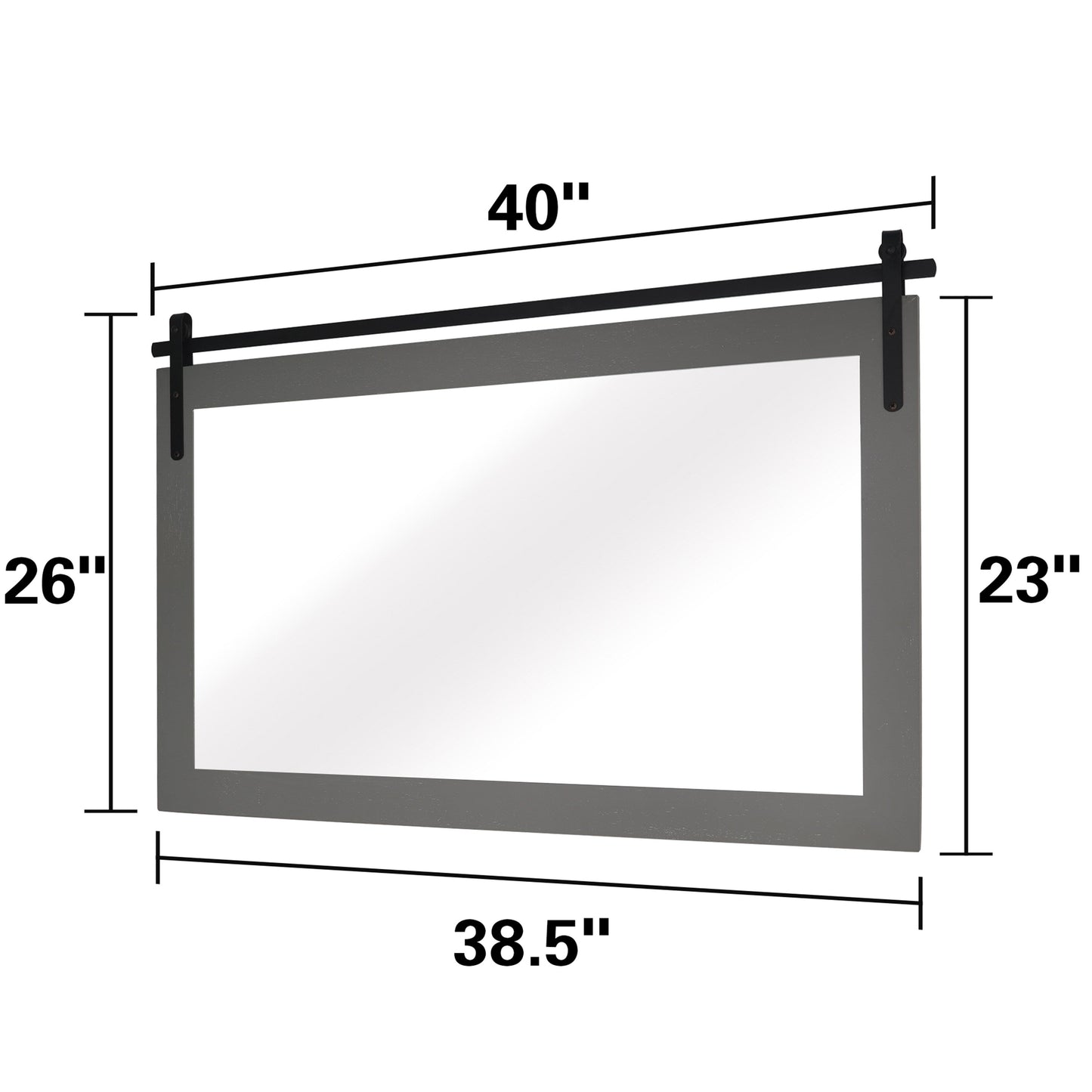 Specchio da toeletta rustico da fattoria, cornice in legno massello con specchio in stile fienile in metallo