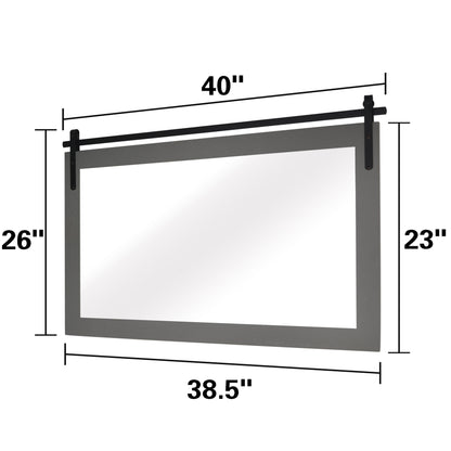 Specchio da toeletta rustico da fattoria, cornice in legno massello con specchio in stile fienile in metallo