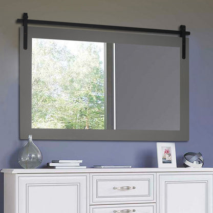 Specchio da toeletta rustico da fattoria, cornice in legno massello con specchio in stile fienile in metallo