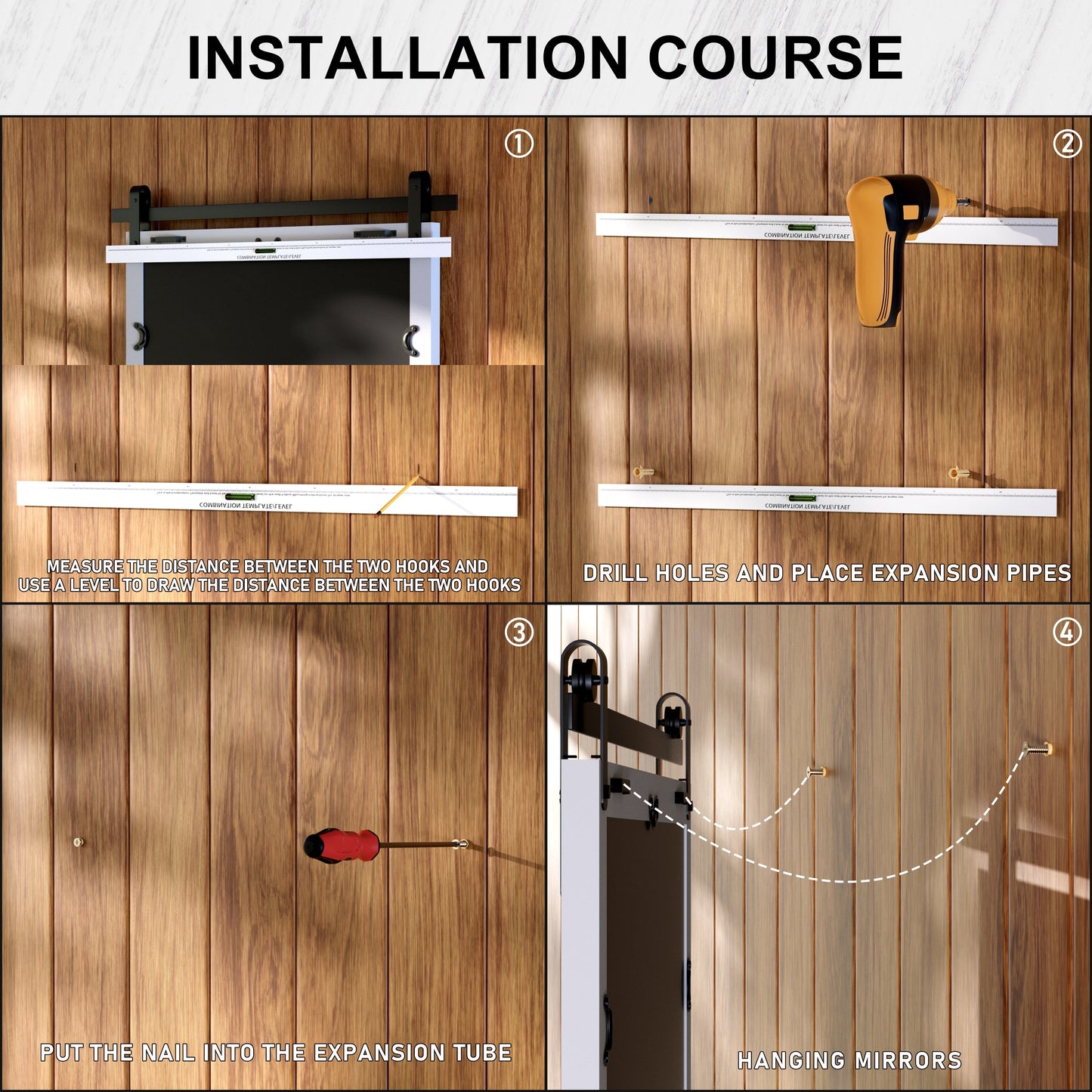 Specchio da toeletta rustico da fattoria, cornice in legno massello con specchio in stile fienile in metallo