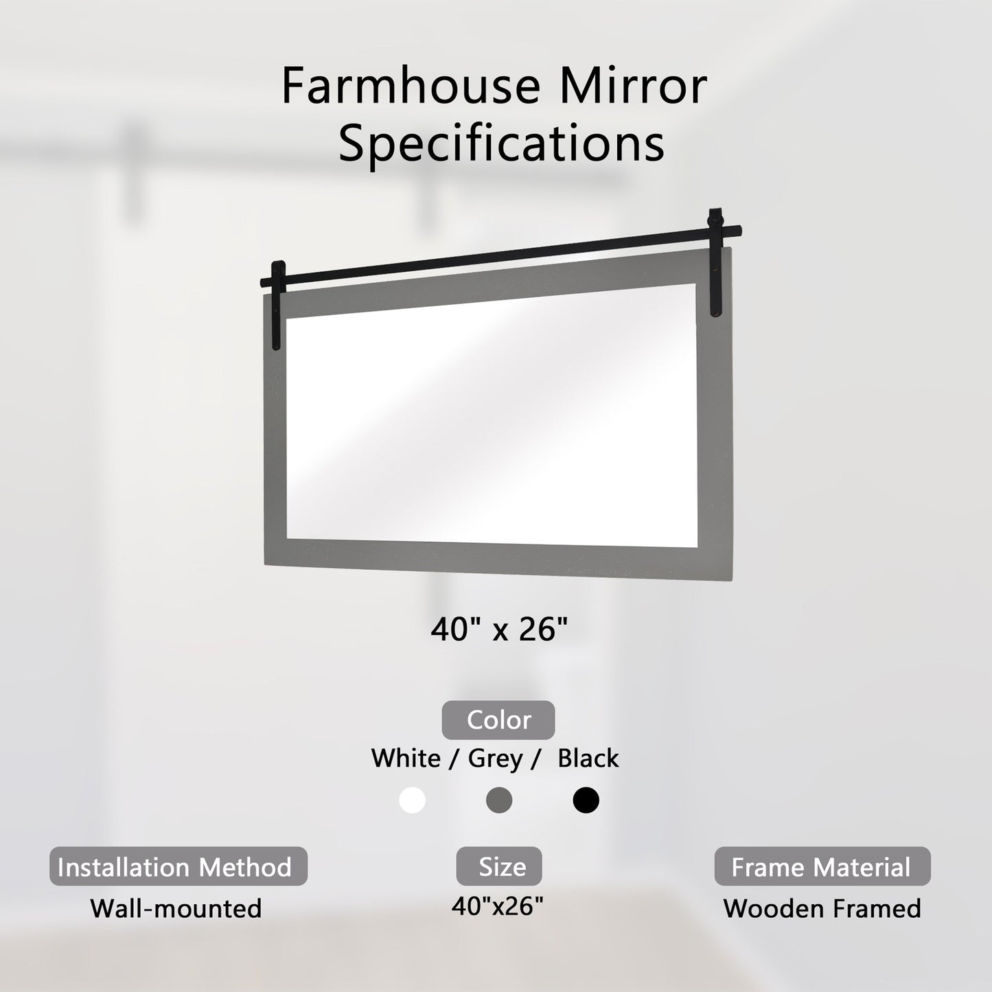 Specchio da toeletta rustico da fattoria, cornice in legno massello con specchio in stile fienile in metallo