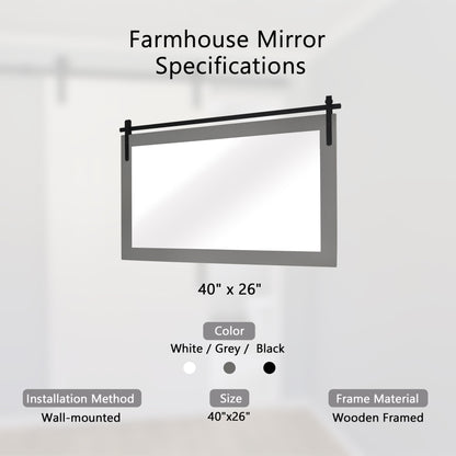 Specchio da toeletta rustico da fattoria, cornice in legno massello con specchio in stile fienile in metallo