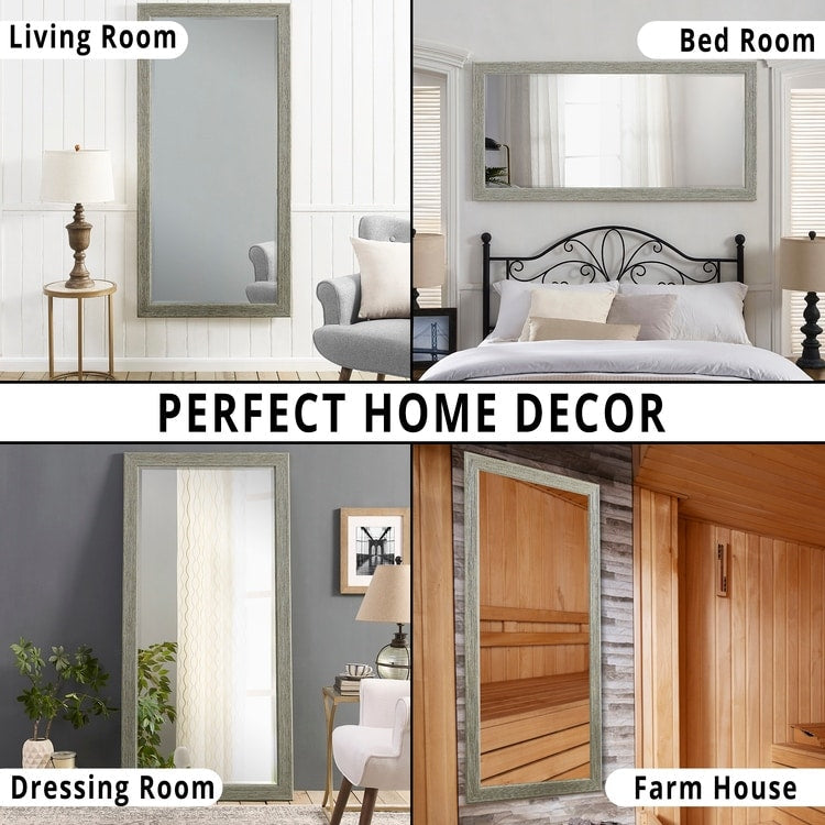 Specchio da terra rustico a figura intera - Specchio a figura intera rettangolare con cornice in legno 66 x 32 per soggiorno, camera da letto