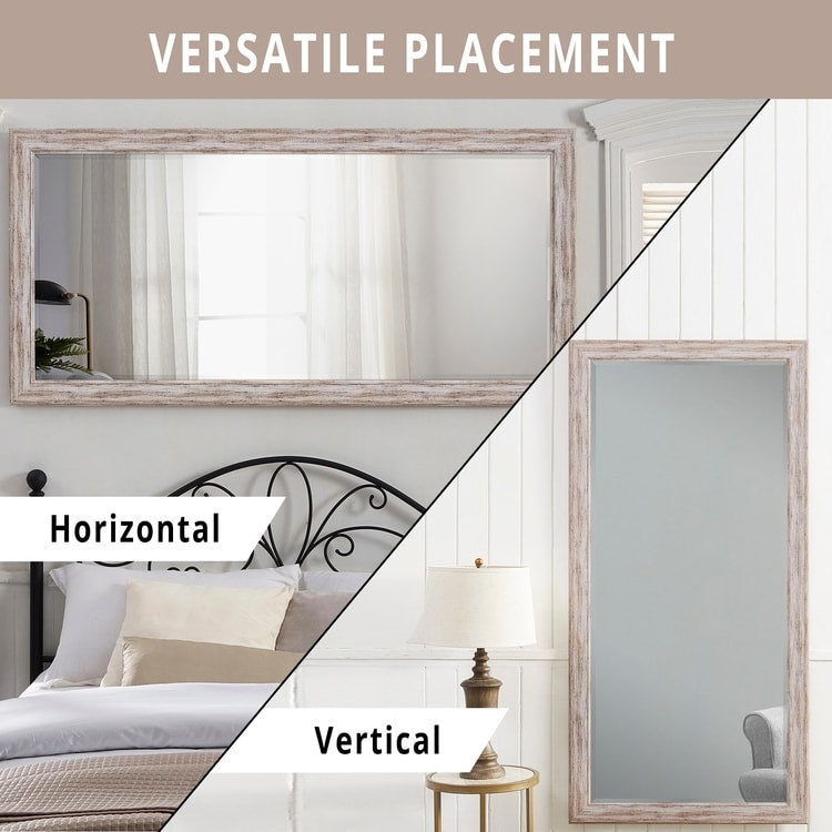 Specchio da terra rustico a figura intera - Specchio a figura intera rettangolare con cornice in legno 66 x 32 per soggiorno, camera da letto