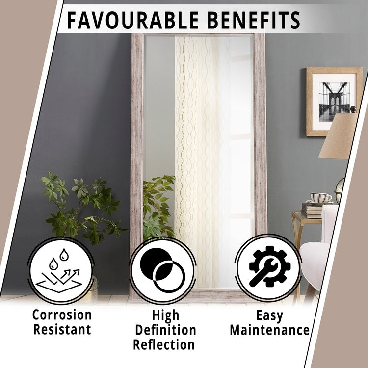 Specchio da terra rustico a figura intera - Specchio a figura intera rettangolare con cornice in legno 66 x 32 per soggiorno, camera da letto