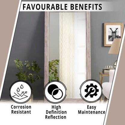 Specchio da terra rustico a figura intera - Specchio a figura intera rettangolare con cornice in legno 66 x 32 per soggiorno, camera da letto