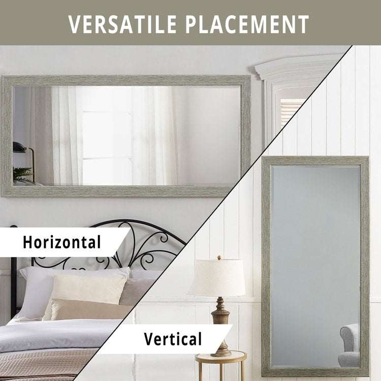 Specchio da terra rustico a figura intera - Specchio a figura intera rettangolare con cornice in legno 66 x 32 per soggiorno, camera da letto