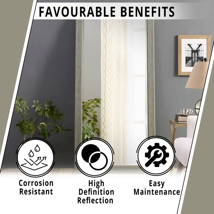 Specchio da terra rustico a figura intera - Specchio a figura intera rettangolare con cornice in legno 66 x 32 per soggiorno, camera da letto