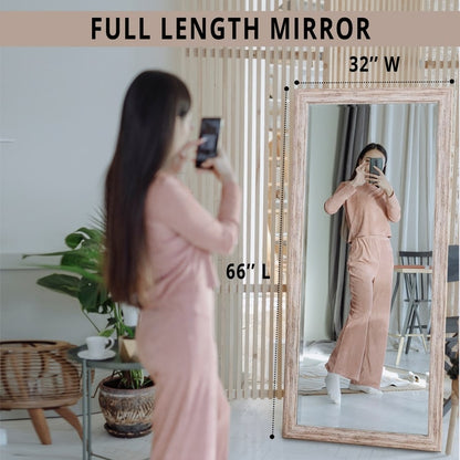 Specchio da terra rustico a figura intera - Specchio a figura intera rettangolare con cornice in legno 66 x 32 per soggiorno, camera da letto