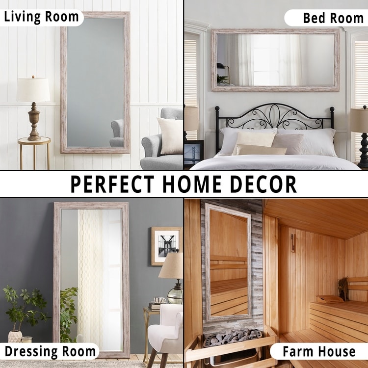 Specchio da terra rustico a figura intera - Specchio a figura intera rettangolare con cornice in legno 66 x 32 per soggiorno, camera da letto