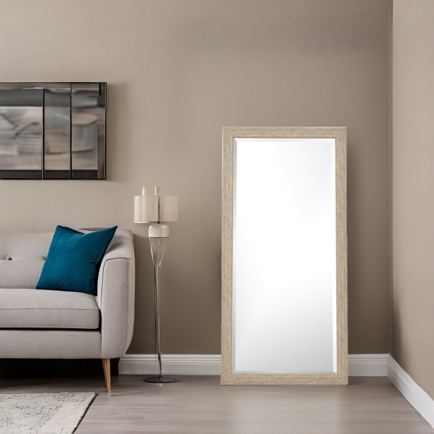 Specchio da terra rustico a figura intera - Specchio a figura intera rettangolare con cornice in legno 66 x 32 per soggiorno, camera da letto