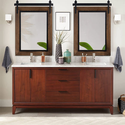 Specchio da parete per il bagno in legno naturale in stile porta del fienile della fattoria