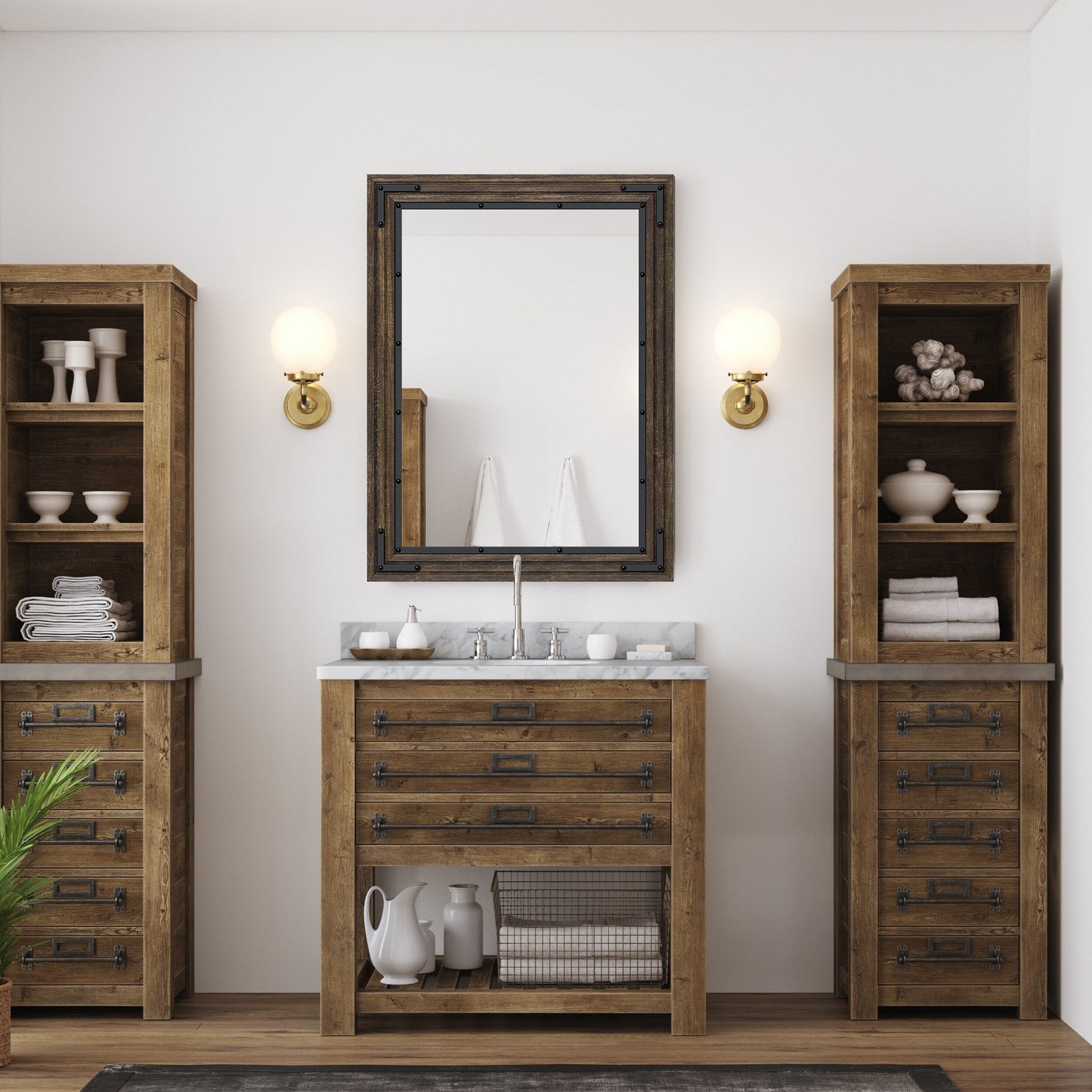 Specchio da parete con cornice in legno rustico, specchio da bagno in legno naturale