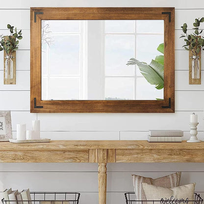 Specchio da parete con cornice in legno rustico, specchio da bagno in legno naturale
