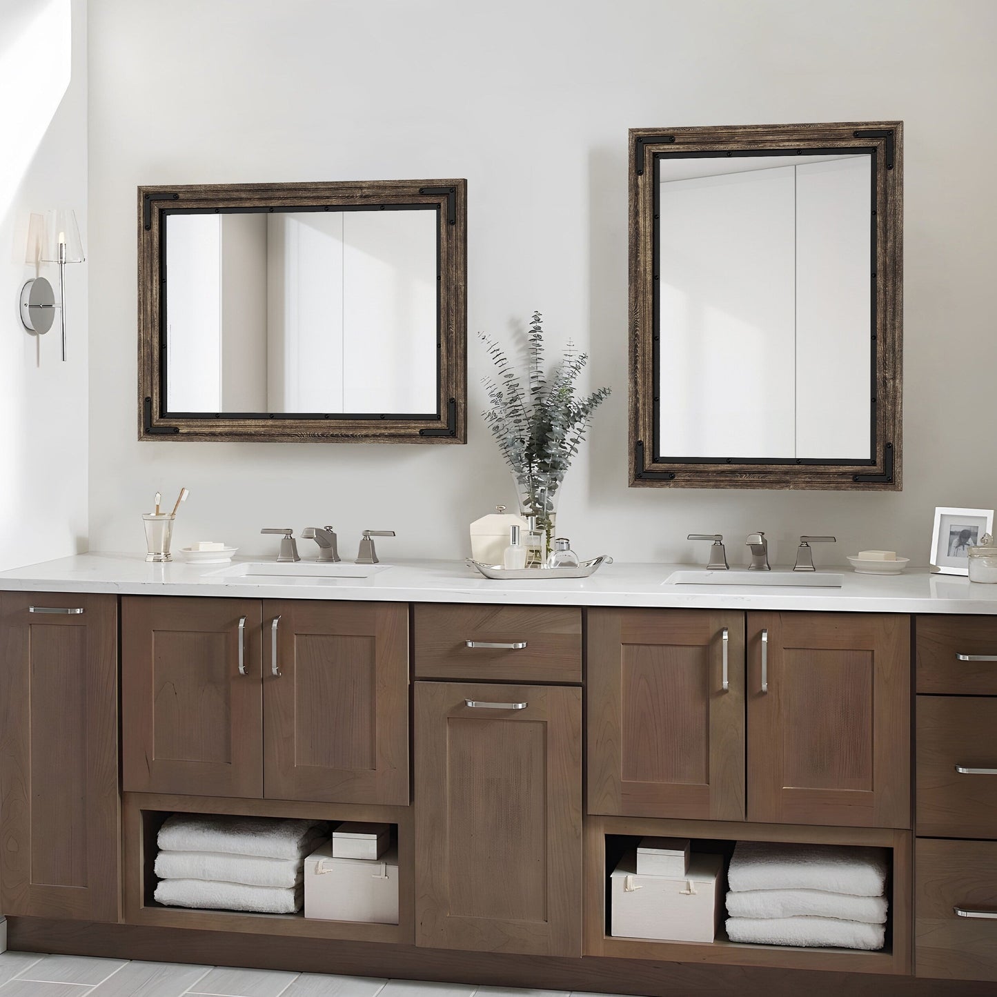 Specchio da parete con cornice in legno rustico, specchio da bagno in legno naturale