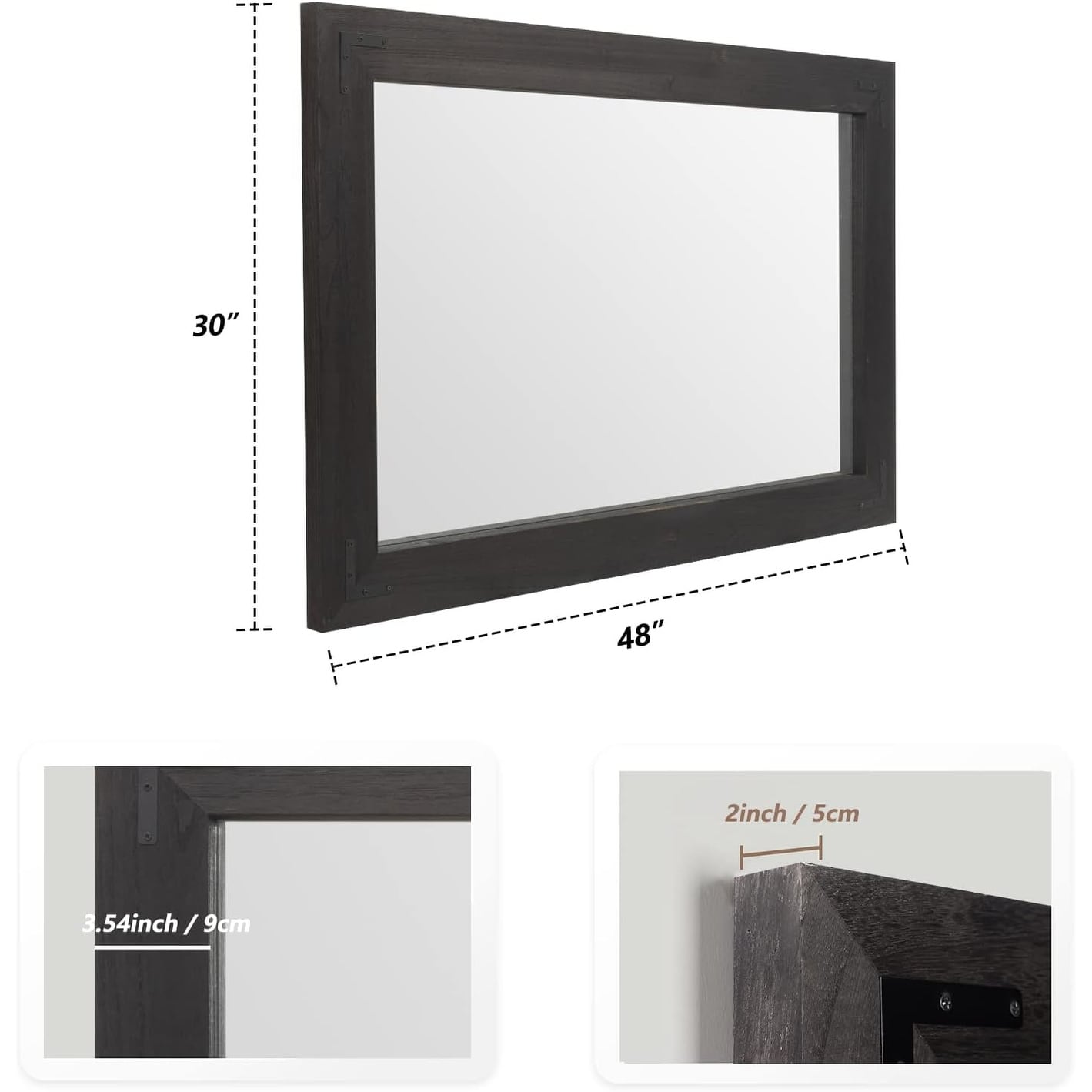 Specchio da parete con cornice in legno rustico, specchio da bagno in legno naturale