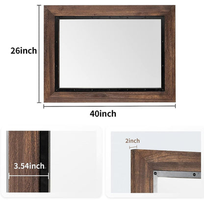 Specchio da bagno rustico con cornice in legno e ferro incastonato