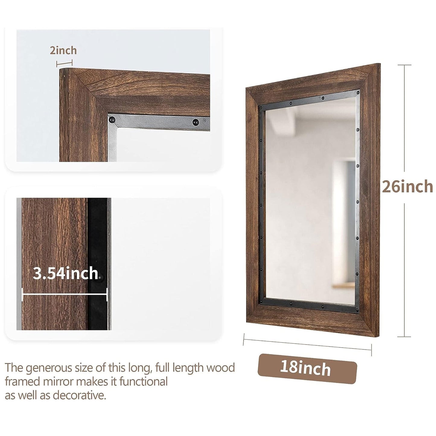 Specchio da bagno rustico con cornice in legno e ferro incastonato