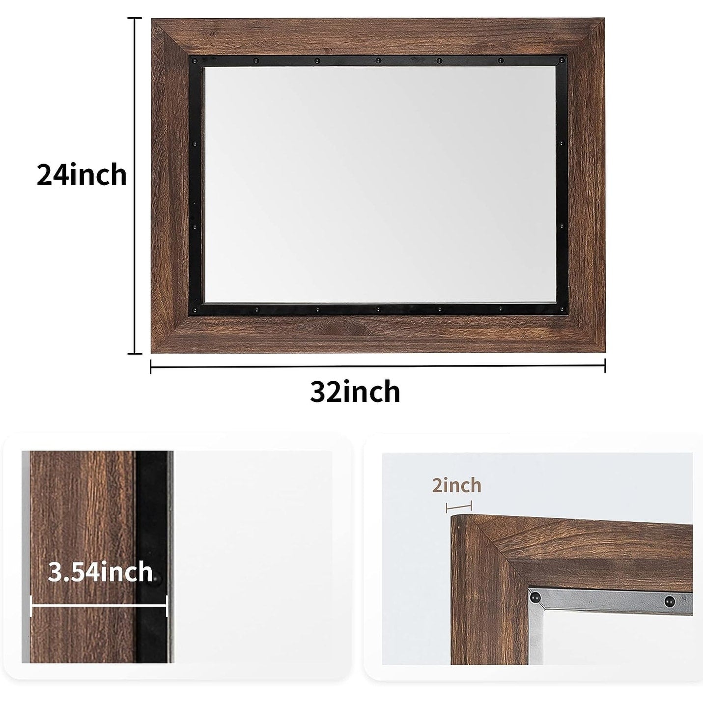 Specchio da bagno rustico con cornice in legno e ferro incastonato