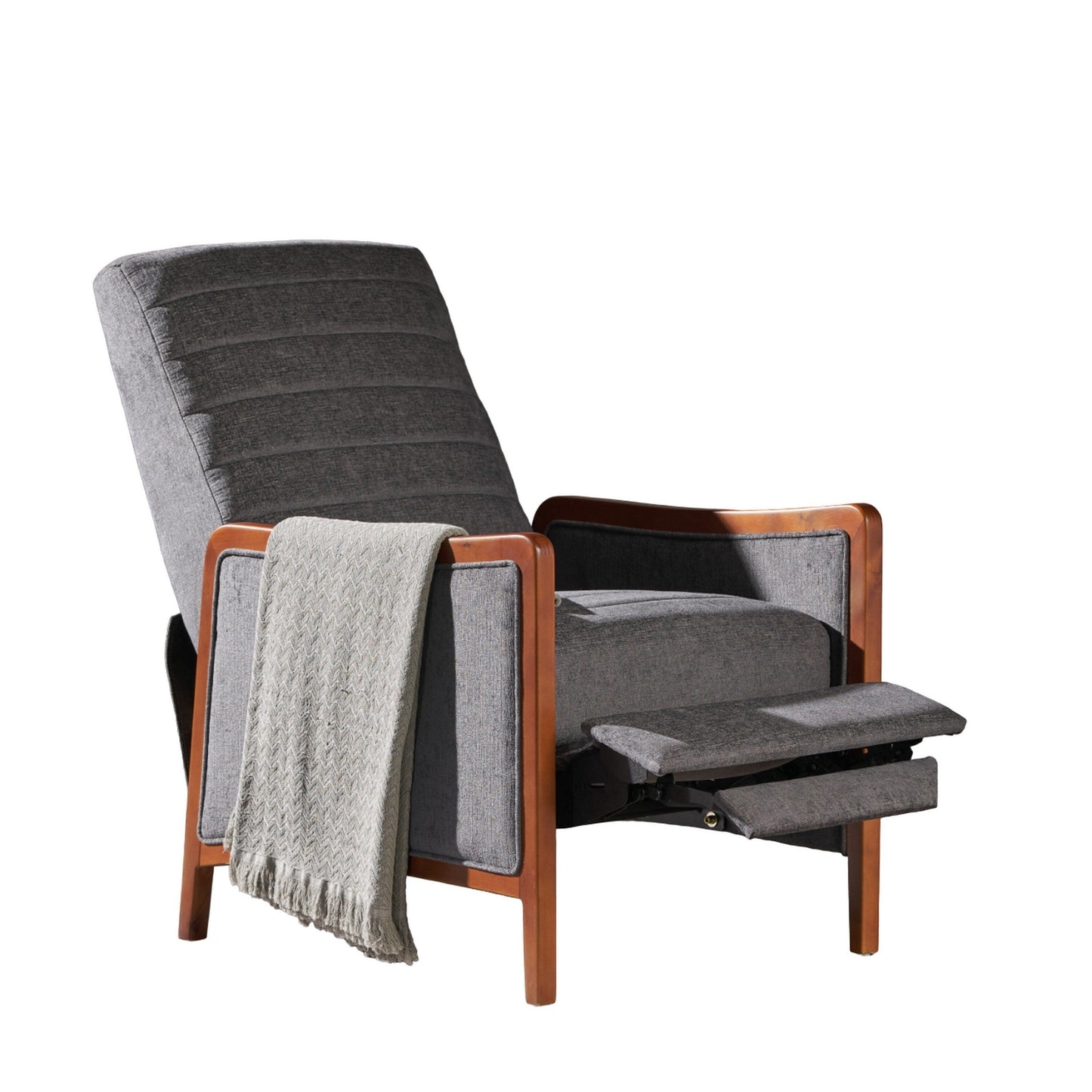 Poltrona reclinabile Ryka Push Back, in legno di betulla, cuciture a canale grigie