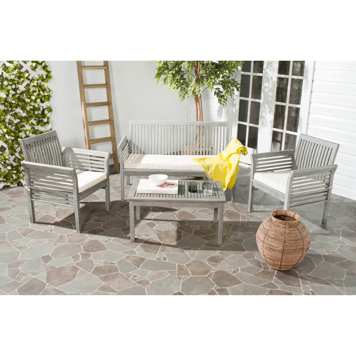 Set da giardino per conversazione SAFAVIEH Carson in legno massello di acacia, 4 pezzi - 50L x 24P x 30A