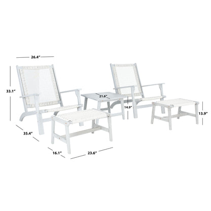 SAFAVIEH Chantelle Outdoor Living, set di 2 sedie e sgabelli in legno massello (include tavolino) - 26L x 35P x 33A