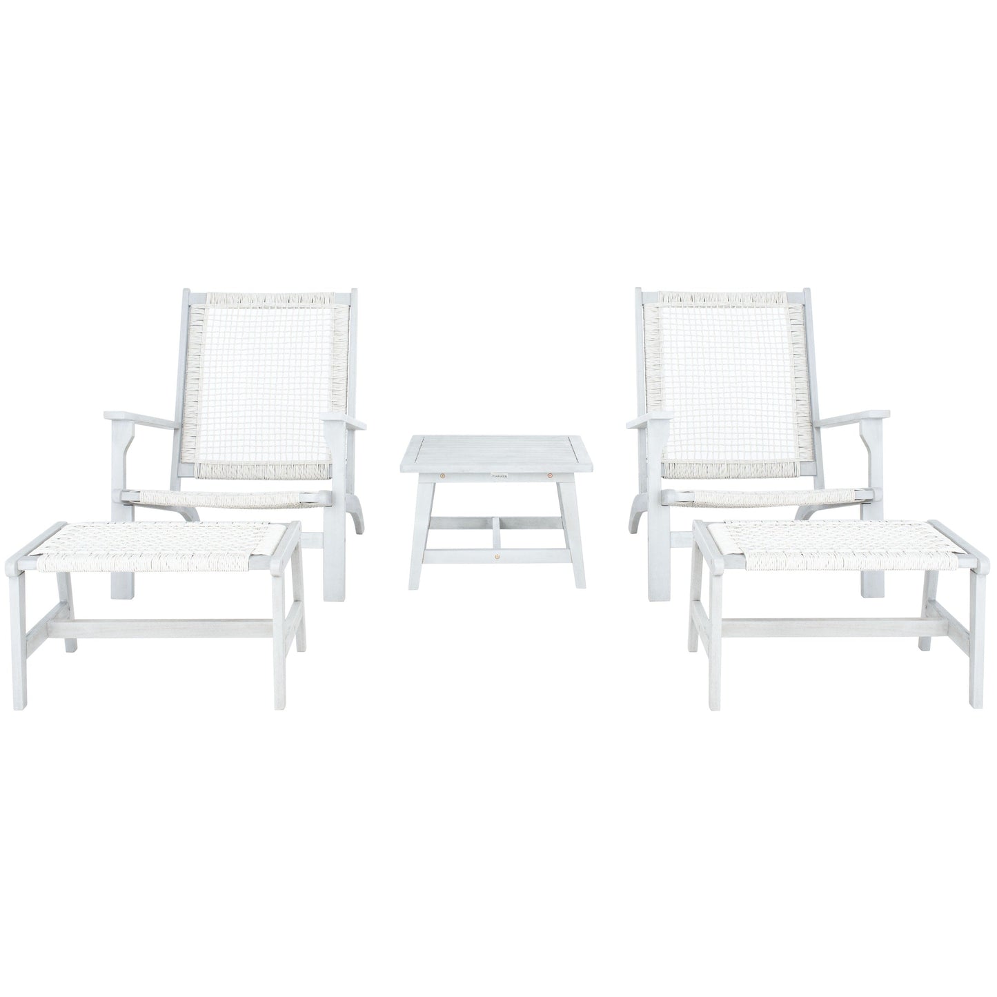 SAFAVIEH Chantelle Outdoor Living, set di 2 sedie e sgabelli in legno massello (include tavolino) - 26L x 35P x 33A